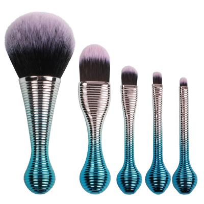 China Angular Blush Anzini New Mini 5pcs Makeup Tool  Electroplated Spiral Plastic  Handle Soft Fiber Bristles Stock Wholesale Makeup Brush Set for sale