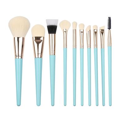 China Angular Blush Anzini 10pcs High quality wholesale soft white fiber hair  plastic handle aluminum tube makeup brush  set with stippling brush for sale