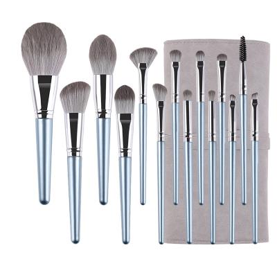 China Angular Blush Anzini Wooden Handle 14pcs Soft Fiber Hair  Makeup Brush Set Wholesale Hatsumomo Makeup Brush Set Factory direct sales for sale