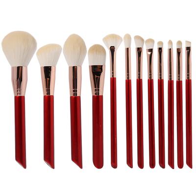 China Angular Blush Anzini 12pcs wooden handle make-up brush set stock wholesale custom logo make-up brush factory direct make-up brush set for sale