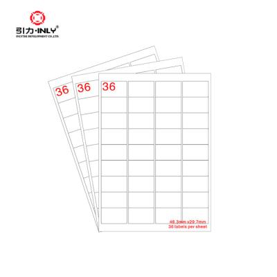 China Barcode Blank Laser Inkjet Labels 36 Labels Per Sheet A4 8.5 X 11 Inch Label for sale