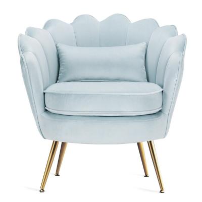 China Comfotable Upholstered Tufted Fabric Upholstery Lounge Chair Tub Shell Back Velvet Leisure Sofa Accent Chair Armchair With Gold Legs for sale