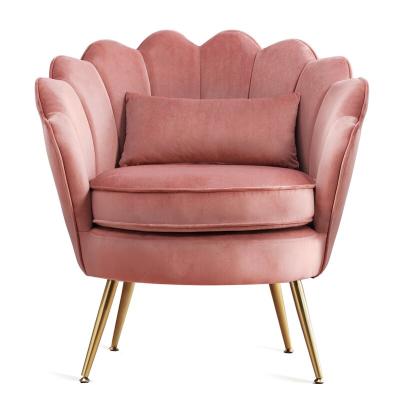 China Comfotable Upholstered Tufted Fabric Upholstery Lounge Chair Tub Shell Back Velvet Leisure Sofa Accent Chair Armchair With Gold Legs for sale