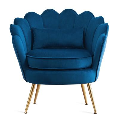 China Comfotable Upholstered Tufted Fabric Upholstery Lounge Chair Tub Shell Back Velvet Leisure Sofa Accent Chair Armchair With Gold Legs for sale