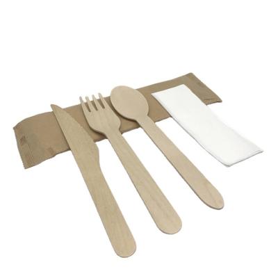 China Disposable Disposable Wooden Cutlery Set Individually Wrapped Spoon Fork And Knife for sale