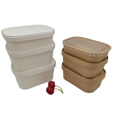 China Rectangular 500ml Food Kraft Paper Food Container With Lid for sale