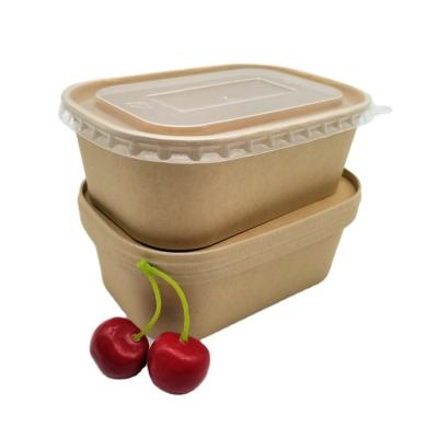 China Recycled Materials Rectangle Paper Bowl With PP Lid For Salad Food Take Out for sale