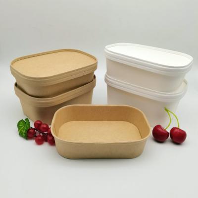 China Recycled Materials 500ml 650ml 750ml 1000ml Rectangular Kraft Food Container Kraft Paper Bowl With Lid for sale