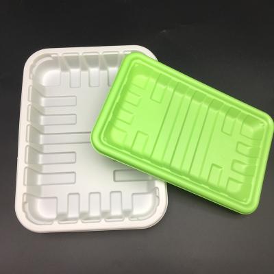 China Food Fruit Packaging Tray Disposable Biodegradable White And Green PLA Meat for sale