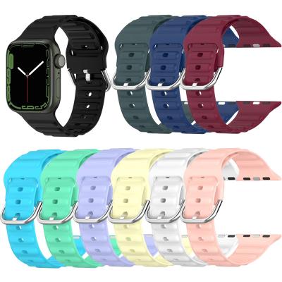 China Solid Color Silicone Watch Band Sport Strap Replacement Strap For Apple Watch Series 8 7 6 44mm 40mm 42mm 38mm Soft Wave Pattern Silicone Watch Band for sale