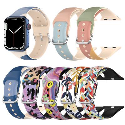 China Pattern Printed Silicone Watch Bands High Quality Eco-friendly Waterproof Pattern Printed For Apple Watch 38mm 40mm 42mm 44mm Soft IML Silicone Watch Band for sale