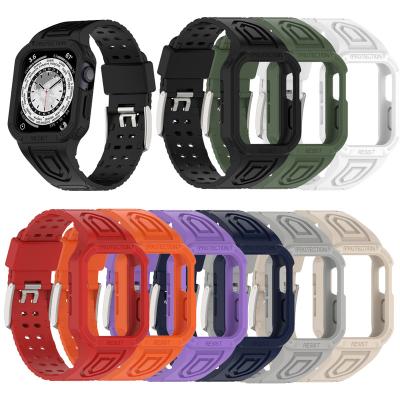 China Sports Strap For Apple Watch Ultra 5 6 7 8 Case 49mm Rugged Protective Bumper Shockproof Armor TPU Integrated Watch Band for sale