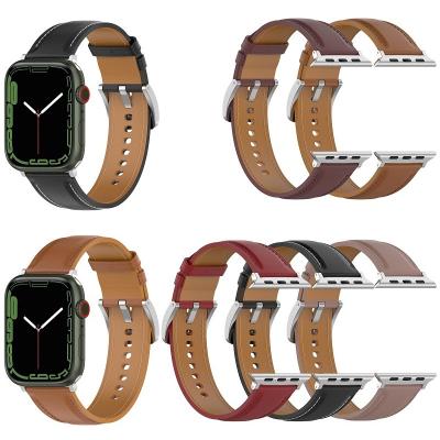 China Replacement Watch Band For Apple Watch 38mm 40mm 42mm Metal Buckle Silver 44mm Replacement Strap Genuine Leather Watch Band for sale