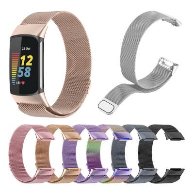 China Replace Fashionable Watch Band for Fitbit Charge 5 Smart Watch Wristband Strap Magnetic Buckle Stainless Steel Mesh Milanese Watch Band for sale