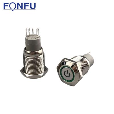 China 16mm Car Green Light Power Indicator Waterproof Metal LED Locking Momentary Push Button Switch 12V FU16-C5 for sale