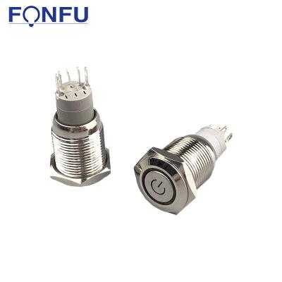 China 16mm Waterproof Car Power Indicator White LED Light Metal Latching Momentary Push Button Switch 12V FU16-C5 for sale