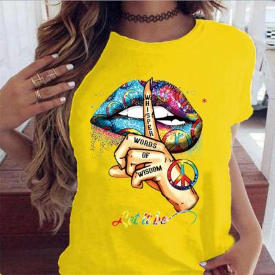 China 2021 Wholesale QUICK DRY Women's T-shirt Summer And Autumn Loose Letter Printing Round Neck Sleeve Ladies Short T-Shirts for sale