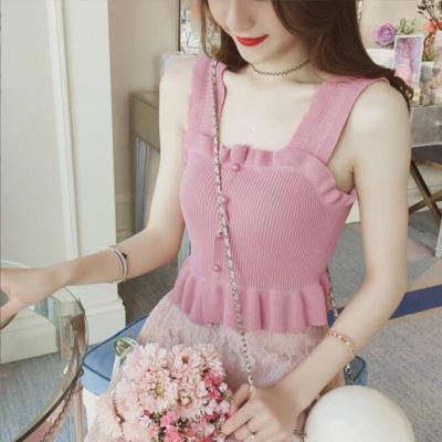 China 2021 Summer Wholesale Breasted Ruffle QUICK DRY Women's Camisole Knit Belly Button Tank Top Sleeveless Crop Top Vest for sale