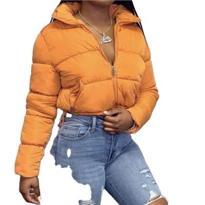 China Anti-wrinkle wholesale women's cotton puff jacket parkas 2021 winter new fashion warm zipper leisure coat long sleeve jackets stand collar for sale