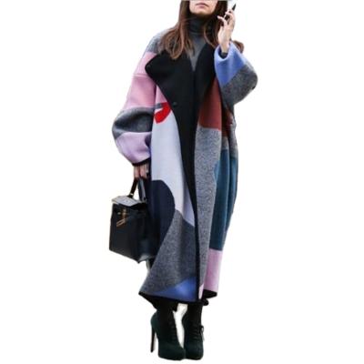 China 2021 Winter New Fashion Wholesale Women's Breathable Jackets Digital Color Matching Lapel Printing Coat Double-sided Woolen Jacket for sale