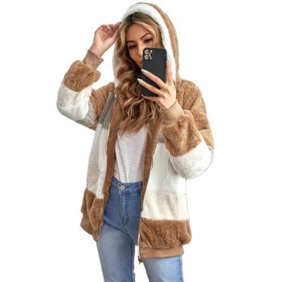 China Wholesale Breathable Women Coats 2021 Winter New Plush Double-sided Fleece Long Sleeve Warm Hooded Thickened Short Coat for sale