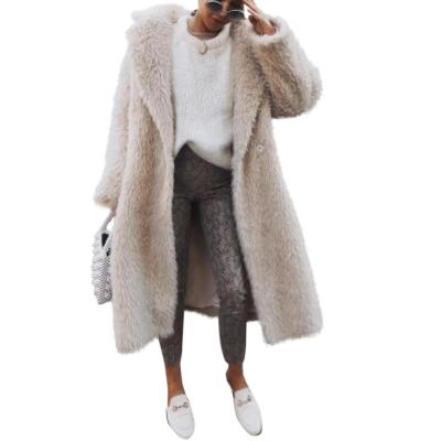 China Wholesale Breathable Women Coats 2021 Winter New Style Fleece Solid Color Wool Casual Coat S-3XL Lapel Plush Warm Midi Length for sale