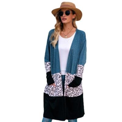 China 2021 Autumn Winter Leopard Copy Anti-wrinkle Wholesale Women's Coat Long Knitted European and American Cardigan Sweater Coats for sale