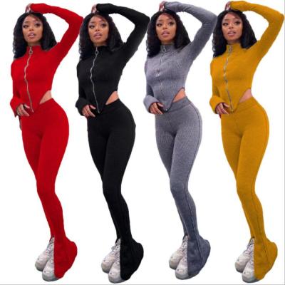 China Wholesale nNew 2021 Autumn Women's Breathable Sets Casual Sports Two Piece Set Top Pants Asymmetric Flare Pants for sale