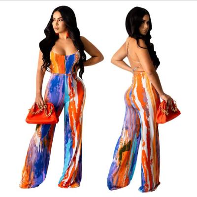 China Wholesale QUICK DRY Women's Clothing New 2021 Summers Irregular Stripe Printing Strapless Halter Suspender Overalls Overalls for sale