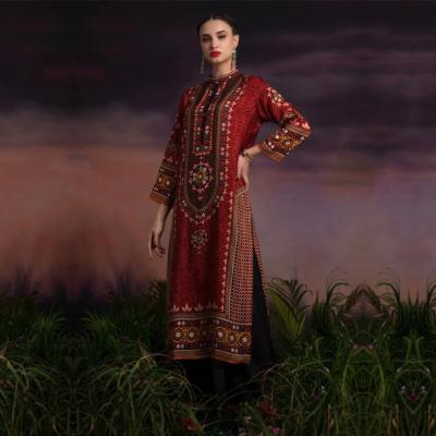 China Autumn New Ethnic Style Wholesale Women's Dress Anti-wrinkle Printed Bohemian Middle East Midi Dress Split Long Sleeve Dresses for sale