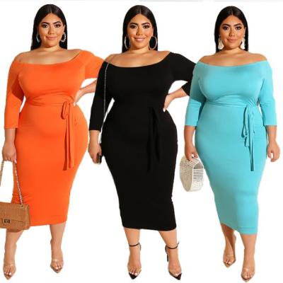 China Viable Plus Size Women's Clothing 2021 New Summer Boat Neck Collar Neck Dress Candy Color Strapless Stretch Oversized Dresses for sale