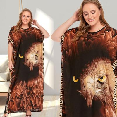 China Viable Wholesale Women's Middle East Long Dress Plus Size Dresses Loose Oversized Floor Length 3D Printing Dyeing Muslim Dress for sale