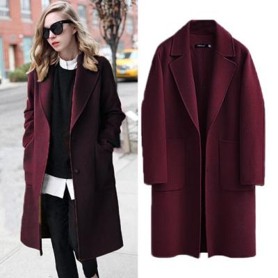 China Wholesale breathable plus size women's woolen coat for autumn 2021 new mid length loose plus thick cotton woolen coats for sale