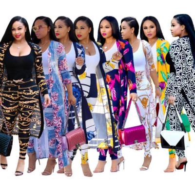 China Wholesale Viable Plus Size Autumn Women Clothing Long Sleeve Print Long Dress And Spats 2PCS Set Two Piece Fashion Sets for sale