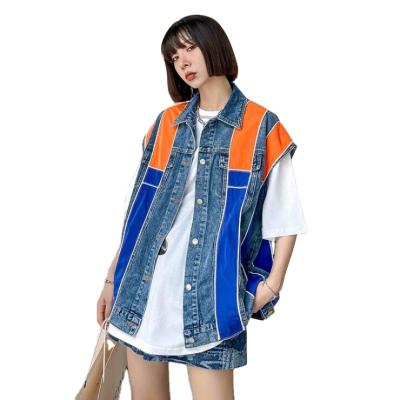 China Wholesale Breathable Plus Size Women's Straight Jacket Invest New Autumn 2021 Loose Comfortable Patchwork Denim Vest Jackets for sale