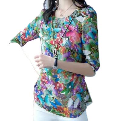 China 2021 new fashion summer plus size women's ice breathable tops print silk long-sleeved shirts viable wholesale women's breathable tops for sale