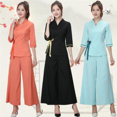 China 2021 New Foot Autumn Soft Women's Beauty Salon Uniforms Wholesale Spa Hotel Wide Leg Series Workwear Workwear Temperament for sale