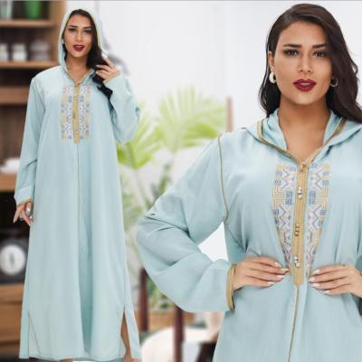 China Modest Muslimah Styling Wholesale Women's Muslim Abaya Dress Dubai Fashion Embroidery Long Casual Dresses Middle Eastern Maxi Dress Plus Size M-2XL for sale