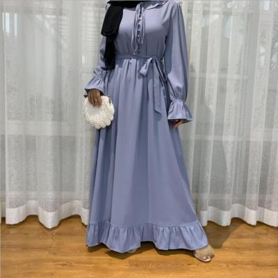 China Modest Muslimah Styling Wholesale Women's Abaya Muslim Dress Autumn New Fashion Solid Color 2021 Quilting Dubai Ruffled Muslim Dresses for sale