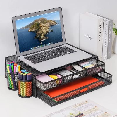 China Modern Simple Formwell Monitor Stand Riser with Drawer - Mesh Metal Desk Organizer, Laptop stand with Dual Pull-Out Storage Drawer for sale