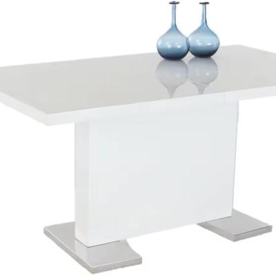 China Extendable Formwell 1075-1Extension Dining Table MDF High Gross White Top, Stainless Steel covered Base for sale