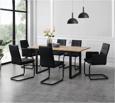 China Extendable Formwell Modern Style Extension Dining Table MDF with Black Metal Legs in Light Brown Wooden Color for sale