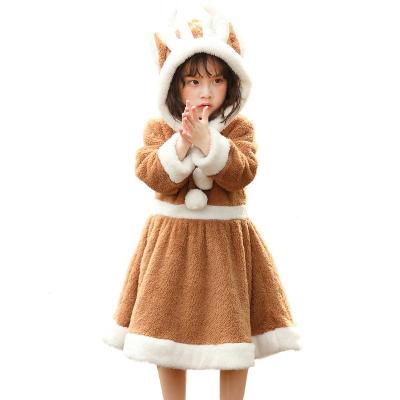 China High Quality Coral Fleece Mascot Costume Halloween Party Fancy Dress Christmas Costumes For Kids Girls Elk Khaki Dress For Winter Party for sale