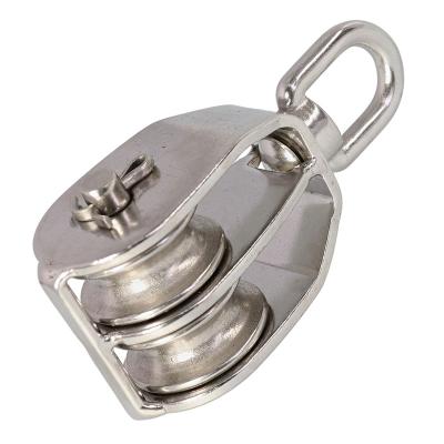 China 304/316 Marine Grade Double Wheel Pulley Stainless Steel Block Swivel Eye Durable Pulley Block for sale