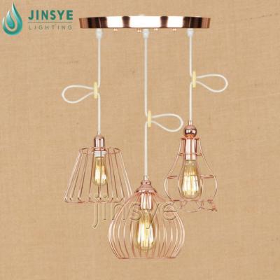 China Warehouse Restaurant Ceiling Lamp Copper Metal Cage Adjustable Industrial Lighting Pendant Lamp for sale