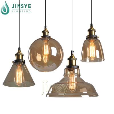 China Hotel Modern Indoor Hanging Lamp Triangle / Round / Flashlight / Cup Shaped Amber Glass Pendant Light for sale