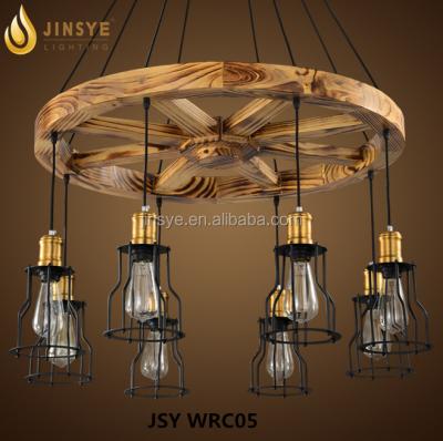 China Wooden Iron 8 Heads Lamps Ceiling Mounted Canopy Vintage Industrial Hanging Pendant Light for sale