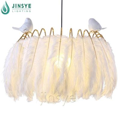 China Nordic Modern Hotel Post Chandelier Light White Bird Feather Pendant Chandelier for sale