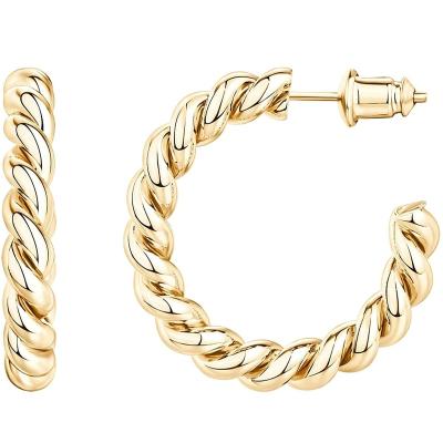 China TRENDY Fashion Gold Plated 925 Sterling Silver Twisted Rope Round Hoop Earrings for sale