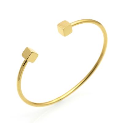 China FASHIONABLE Minimalist Jewelry Gold Plated Stainless Steel Geometric Cubic End Bracelets Bangles For Women Daily Wear for sale